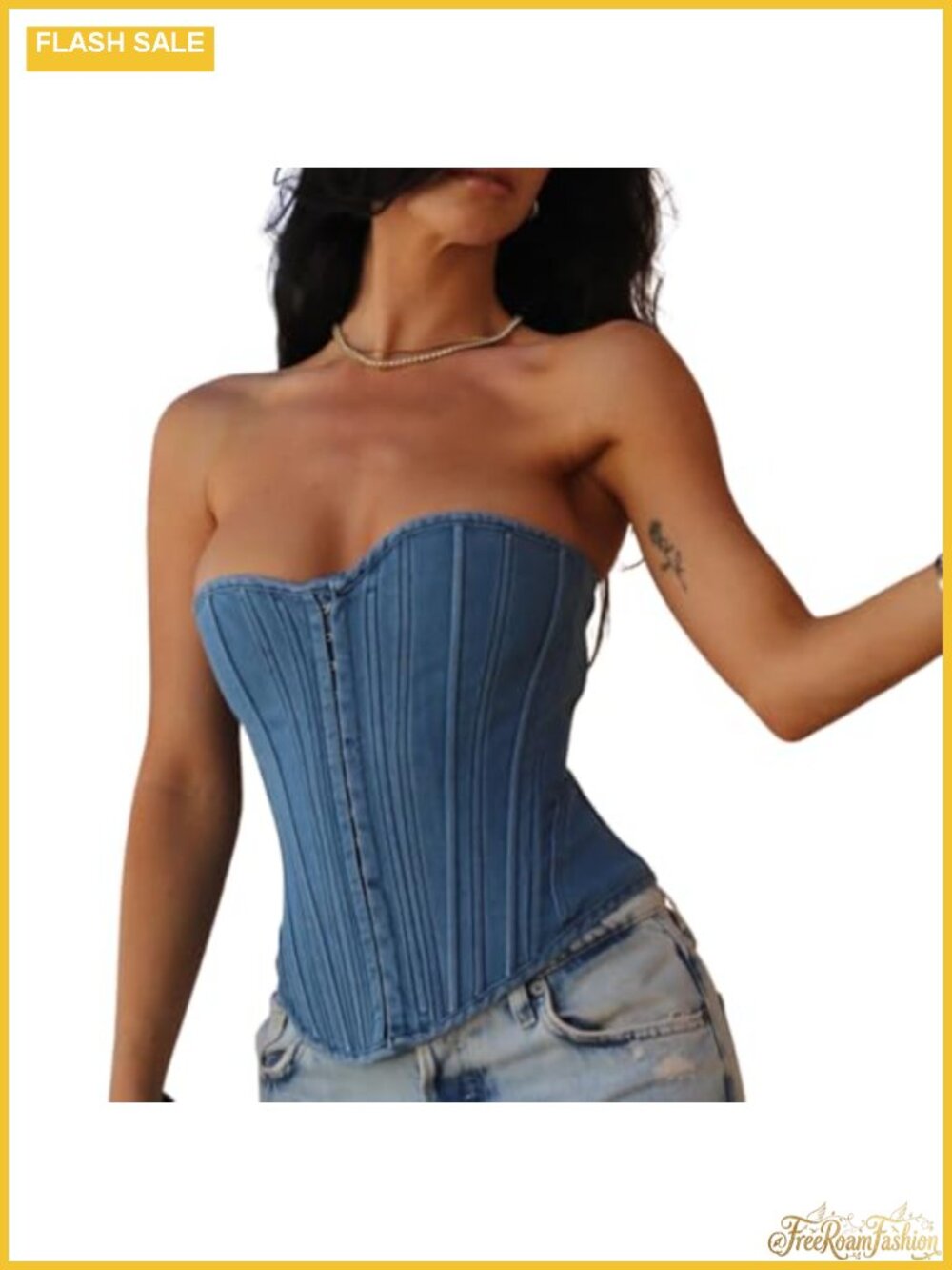 Denim Corset Top Women Sleeveless Front Hook Waist Cincher Bustier Slim Fit